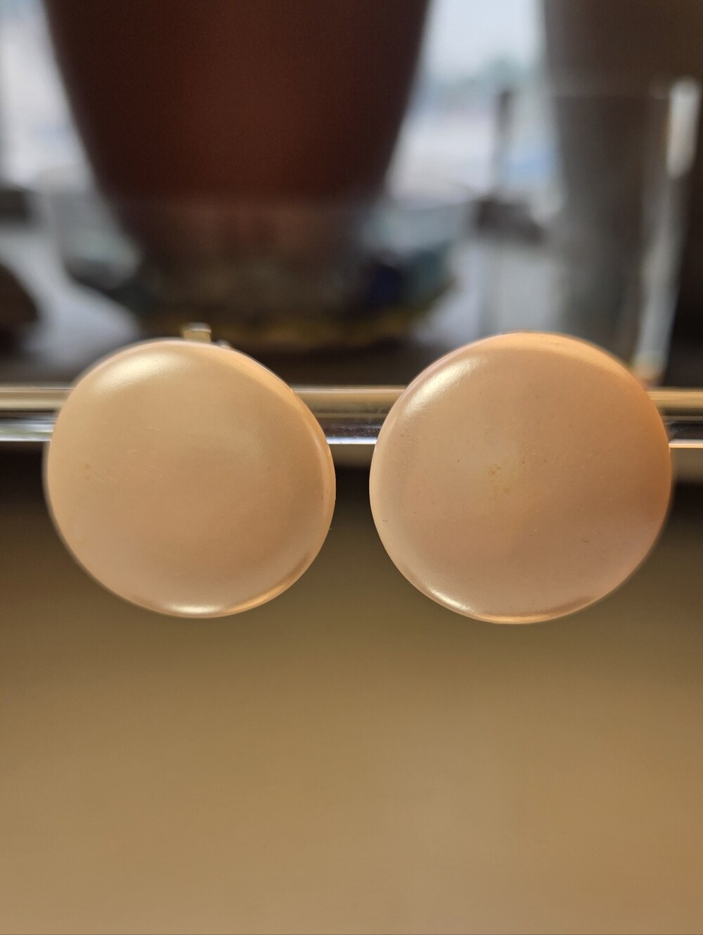 Powder Pink Clip On Round Earrings